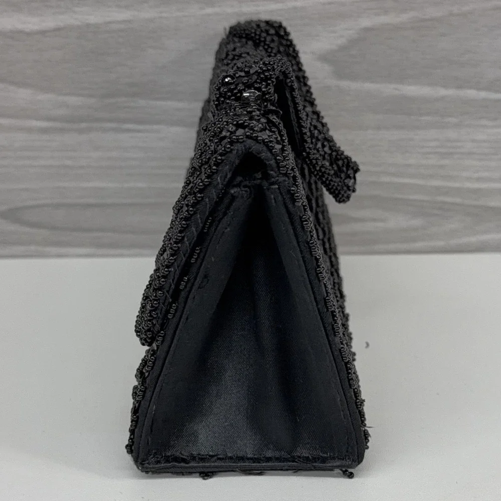 Vintage 1950s Black Beaded Sequin Evening Bag Clutch Purse Handmade‎ Hong Kong